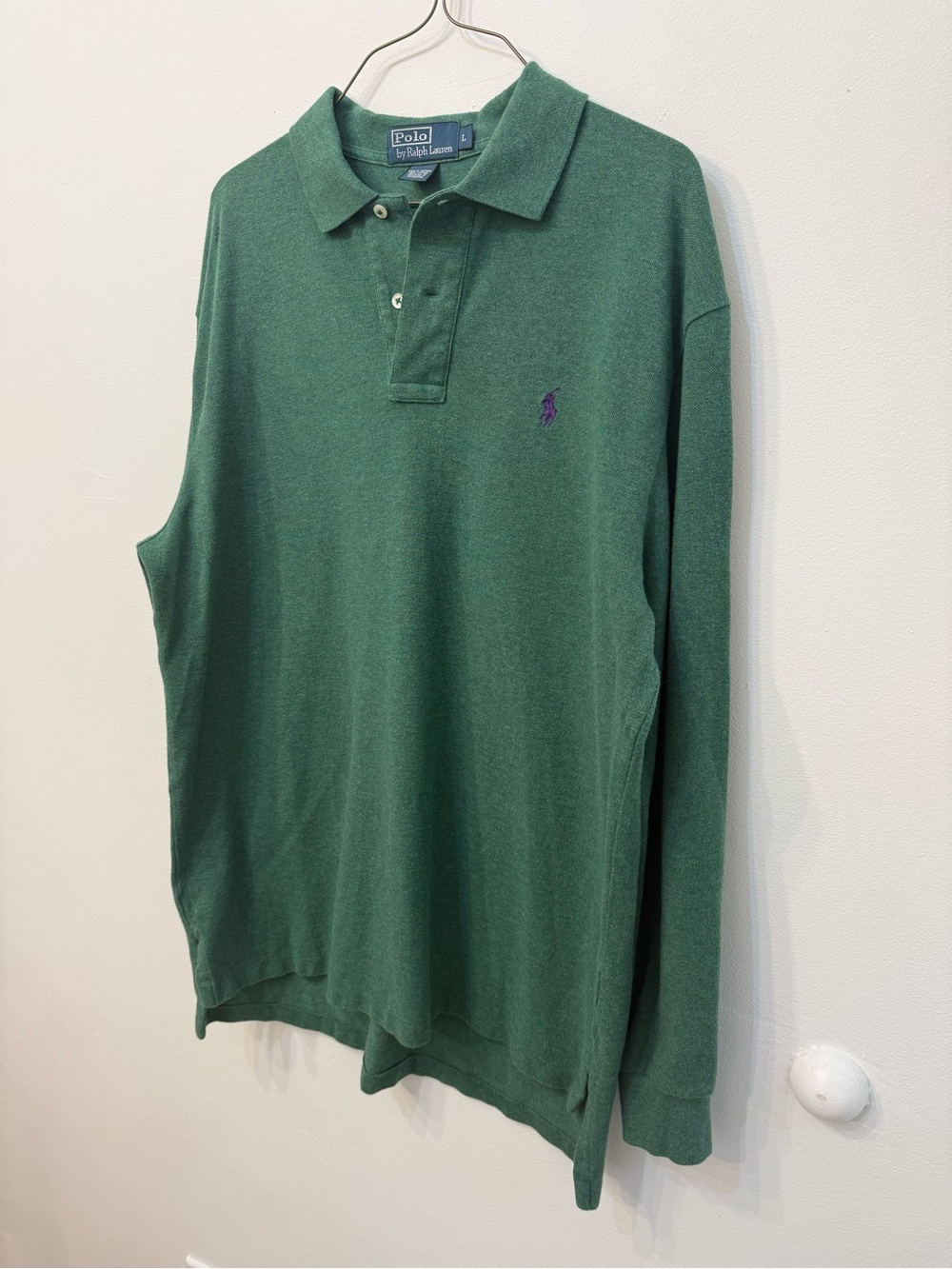 Polo Ralph Lauren Men’s Large Green Long Sleeve Polo Purple Pony Preppy